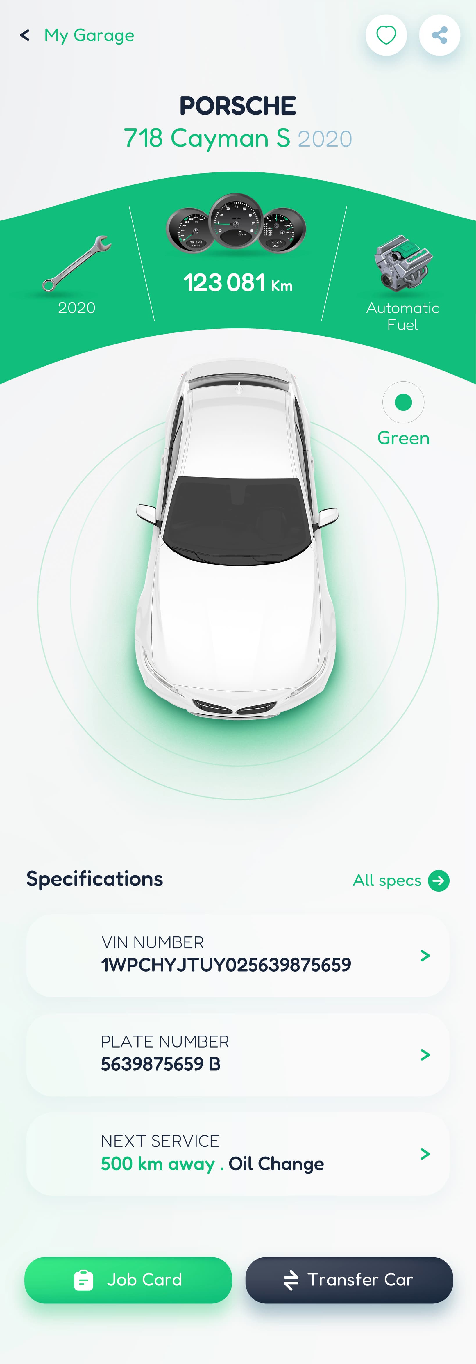 My Garage app screen